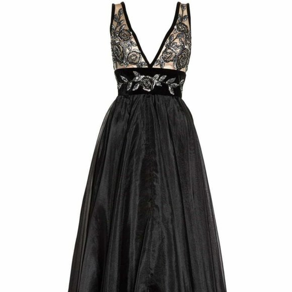 MAC DUGGAL 2035R BEADED FLORAL EMBROIDERED V-NECK VELVET BLACK GOWN sz 4 - Picture 7 of 7